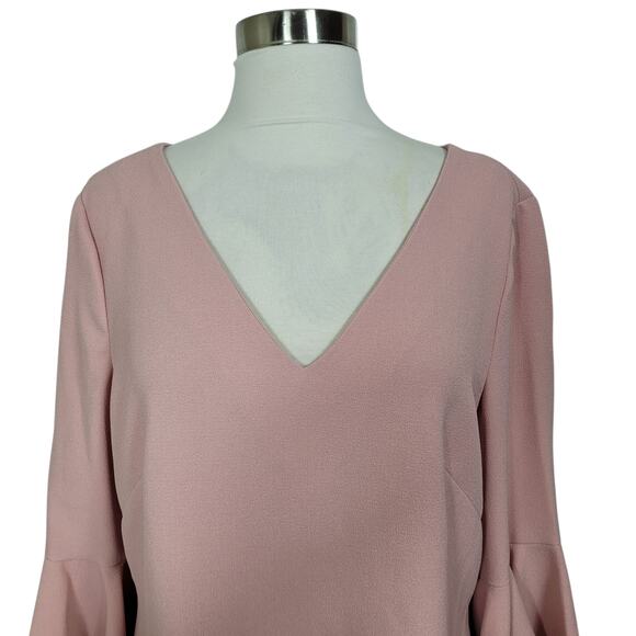 NWT Eliza J Blush Pink V-Neck 3/4 Bell Sleeve Crepe Shift Dress Size 12 - Picture 3 of 11